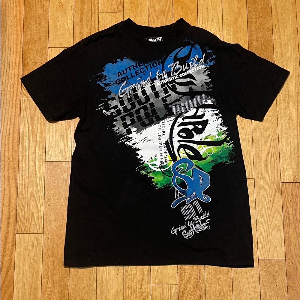 South Pole Black Short-Sleeve Tee with Blue & Green Graphic